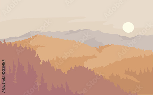Autumn forest landscape sunlight illustration