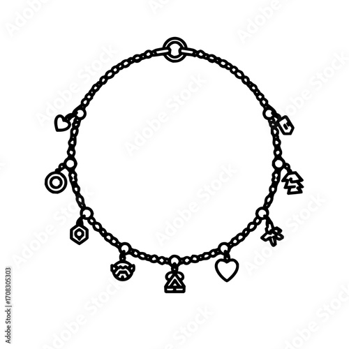 Charm bracelet outline jewelry fashion accessory beaded bracelet vector illustration decorative bracelet design