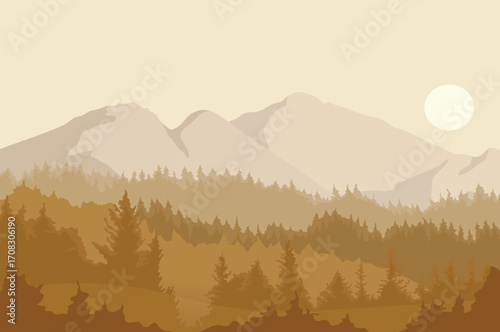 Autumn forest landscape sunlight illustration