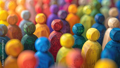 Colorful figures in a large crowd
