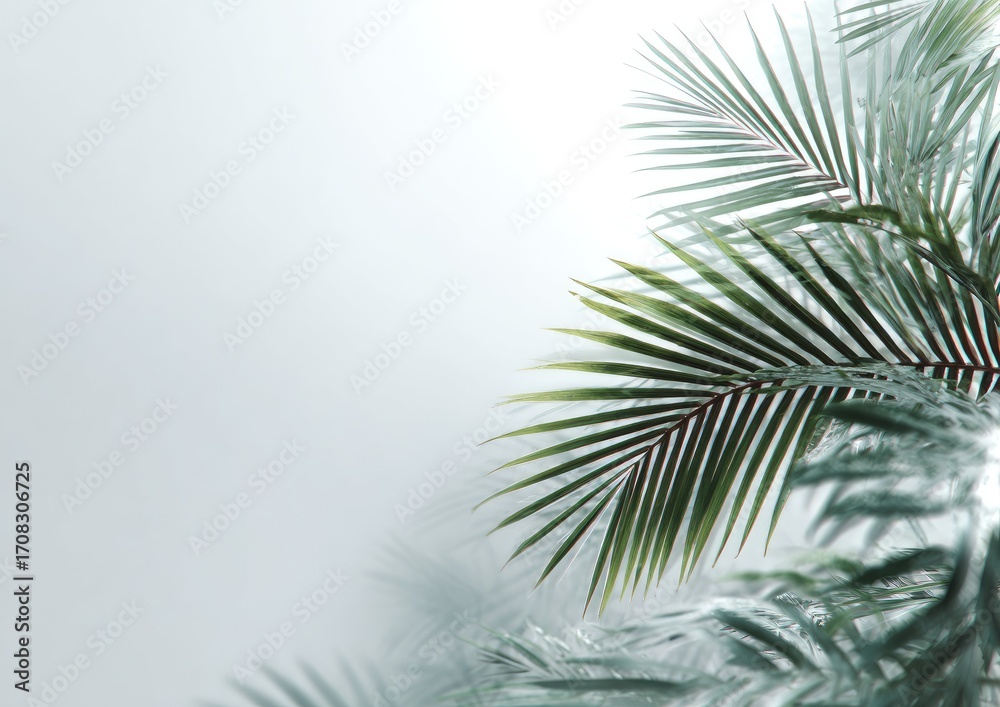 Obraz premium Close-up of palm fronds against a hazy light background