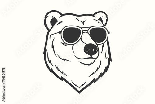 Isolated monochrome bear head art wearing sunglasses exhibits a unique cool look