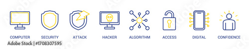 Data Breach Line Color Icon Set For Web Banner. Vector Illustration Concept With Some Icons. Designed In Line Color Style