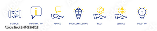 Help Desk Line Color Icon Set For Web Banner. Vector Illustration Concept With Some Icons. Designed In Line Color Style