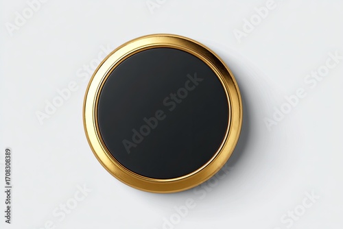 Gold-rimmed, black circle button