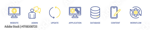 Cms Line Color Icon Set For Web Banner. Vector Illustration Concept With Some Icons. Designed In Line Color Style