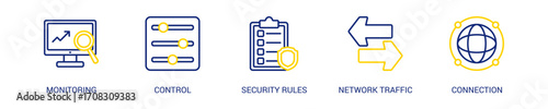 Firewall Line Color Icon Set For Web Banner. Vector Illustration Concept With Some Icons. Designed In Line Color Style