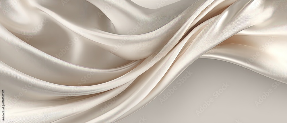 Fototapeta premium Smooth, flowing cream-colored silk fabric drapes elegantly
