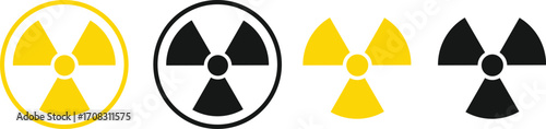 radiation icon set. circular radiation hazard sign. Radioactive safety danger caution Nuclear Atomic bomb