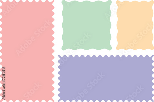 Wavy zigzag hand drawn colorful frames. Curved rectangle edge frame.  Squiggle curve shapes frame box.