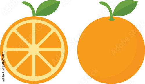 Fresh orange citrus fruit slice whole juicy bright round healthy vitamin rich minimal style with cheerful mood and clean background