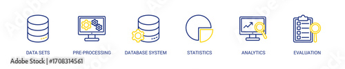 Data Mining Line Color Icon Set For Web Banner. Vector Illustration Concept With Some Icons. Designed In Line Color Style