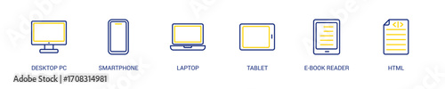 Responsive Web Design Line Color Icon Set For Web Banner. Vector Illustration Concept With Some Icons. Designed In Line Color Style