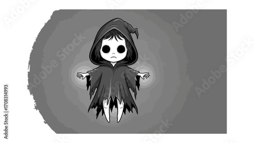 Mysterious Shadow Creature: A whimsical, black and white illustration presents a shadowy figure with an aura of mystery, ideal for capturing the enigmatic essence of the unseen. 
