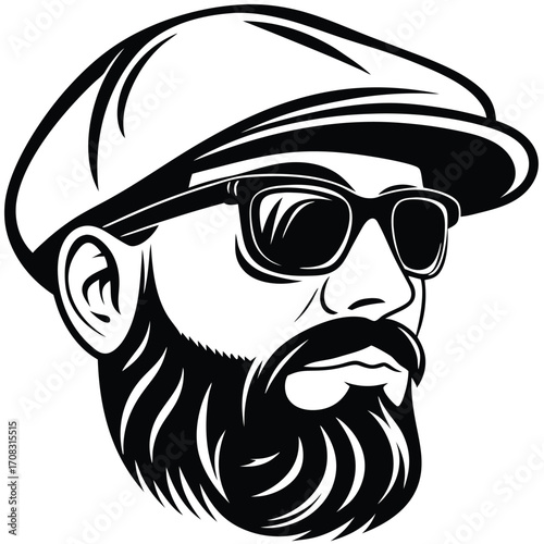Bearded gentleman sporting a classic cap and sunglasses exudes timeless style and confidence