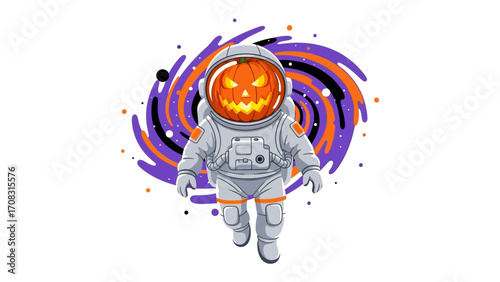 Spooky Astronaut: A Halloween-themed illustration depicts an astronaut with a pumpkin head, exploring space with a spooky vibe. 