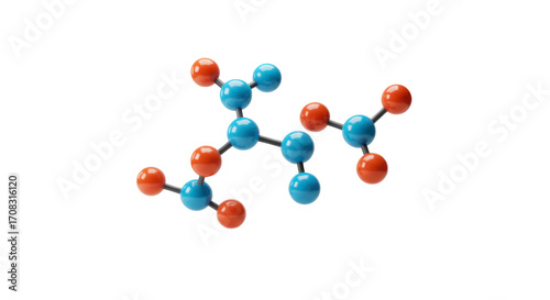 A vibrant molecular model, featuring interconnected blue and red spheres, beautifully illustrates complex chemical structures and scientific principles on a clean white background.