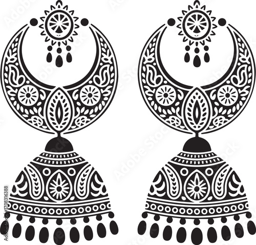 indian, jhumka, earrings, jewelry, ethnic, traditional, bridal, wedding, fashion, accessory, ornate, intricate, detailed, paisley, floral, pattern, culture, bollywood