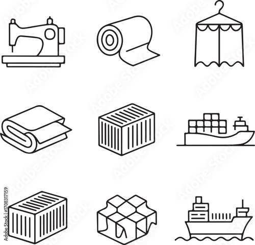 textile, industry, logistics, shipping, manufacturing, fabric, sewing, machine, container, cargo, ship, production, factory, export, import, trade, supply, chain, business