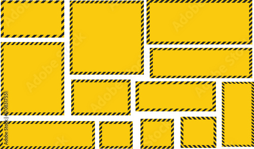 Yellow black square and rectangle Frame industrial safety. Caution or warning square tape frame for construction. Safety Diagonal stripes frame road hazard