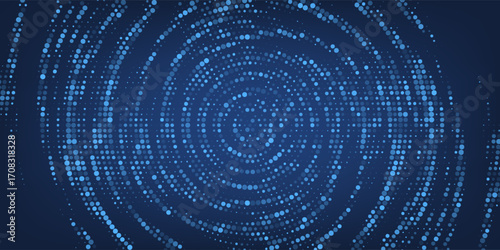 Abstract background blue pixels and circles. Dotted mosaic radial design. Vector Illustration.