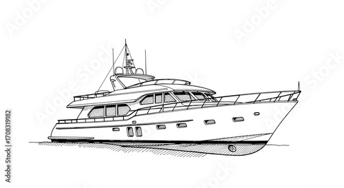 Elegant Yacht Illustration: Monochrome Nautical Vessel Graphic