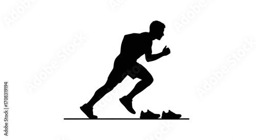 Dynamic male runner silhouette in mid stride, showing energetic movement and focus on athletic achievement