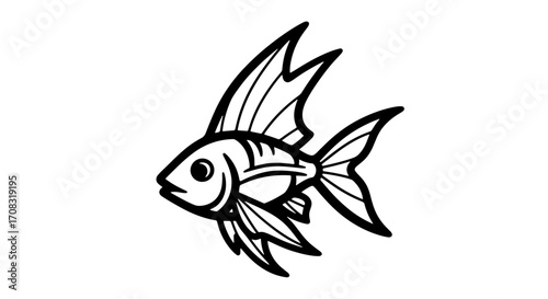 Stylish monochrome tropical fish illustration on a white background