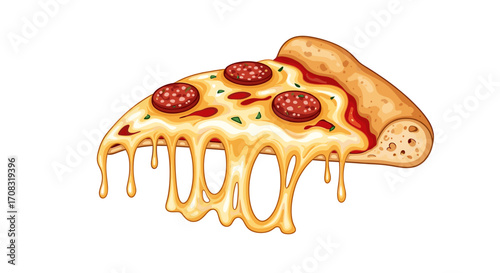 Delicious Pizza Slice with Melted Cheese and Pepperoni on White