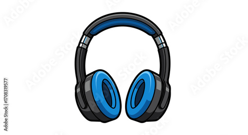 Blue and Black Over-Ear Headphones Illustration on a White Background
