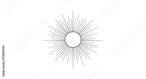 Elegant minimalistic sunburst illustration on white, a versatile graphic element.