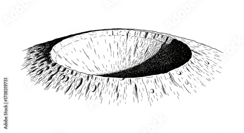 Artistic Illustration of a Large Crater on a White Background