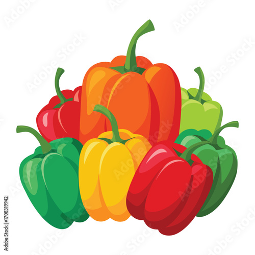 A Vibrant Pile of Red Yellow Green and Orange Bell Peppers on White bell pepper, peppers, paprika, capsicum.