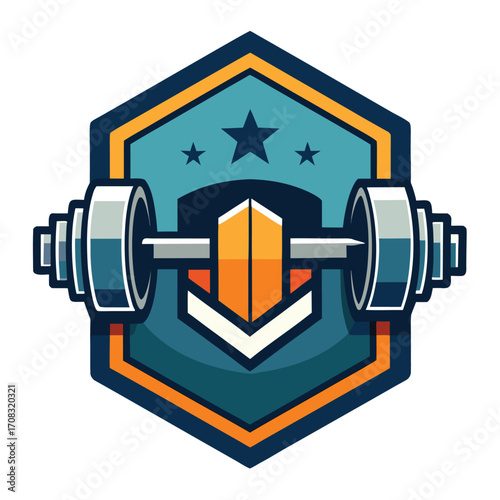 Abstract fitness badge logo with dynamic geometric shapes and vibrant colors