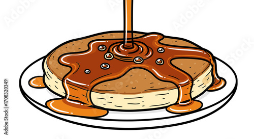 Decadent Pancake Delight Drenched in Sweet, Golden Syrup Illustration