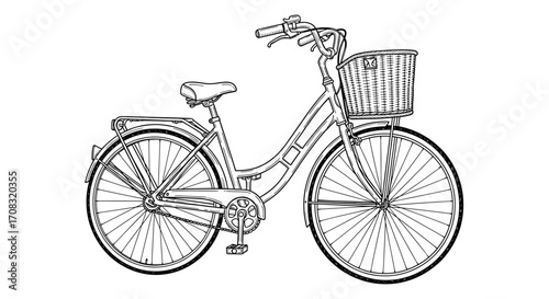 Stylish bicycle with basket illustration on a white background