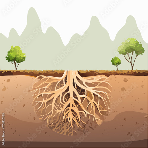 Tree Roots Underground System Brown Soil Cross Section Illustration