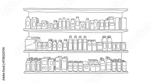 Hand-drawn Shelves with Food Items in Black and White Style