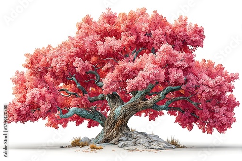 Northern red oak tree pink forest scenery high resolution picture