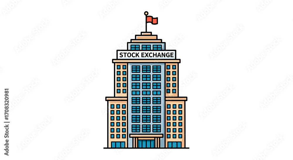 Obraz premium Stock Exchange Building Icon, Modern Financial Trading Center Illustration.