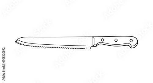 Serrated Knife Illustration on Clean White Background, Sharp Culinary Tool