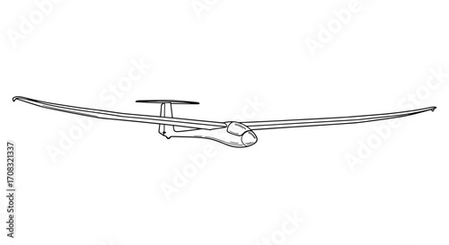 Detailed line drawing of a glider soaring through the sky