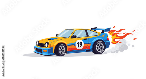 Racing Car Cartoon with Flames on Transparent Background Speeding Race Auto