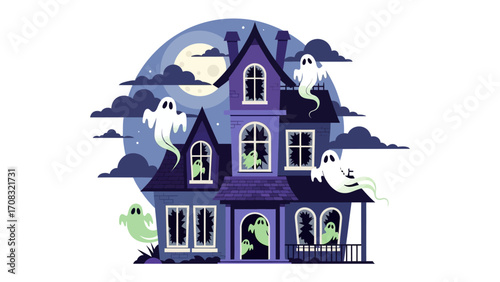 Haunted House: A spooky illustration depicting a classic haunted house with ghosts floating around.