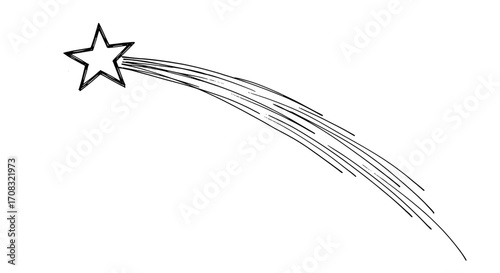 Sketch of a shooting star with dynamic trail on white