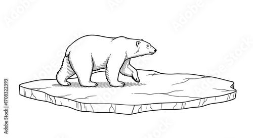Lone Polar Bear on Melting Ice Floe Illustration