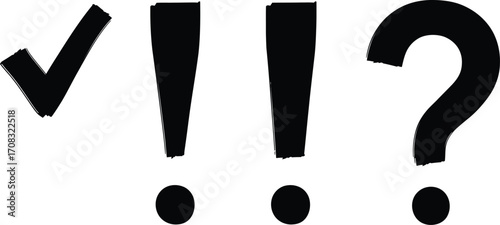 Black checkmark exclamation points and question mark symbols on transparent background
