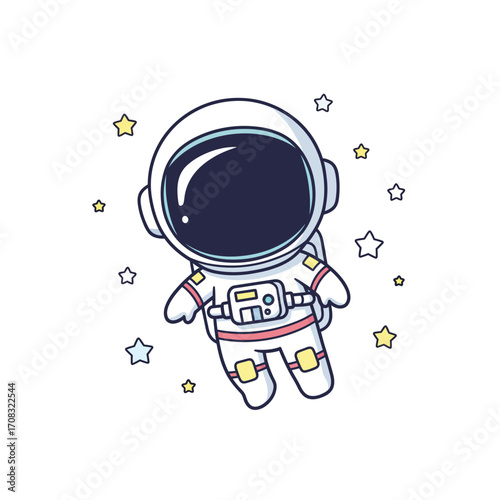Cute Astronaut Vector, Minimal Space Illustration, Cartoon Character Icon, Adorable Galaxy Design Isolated on White