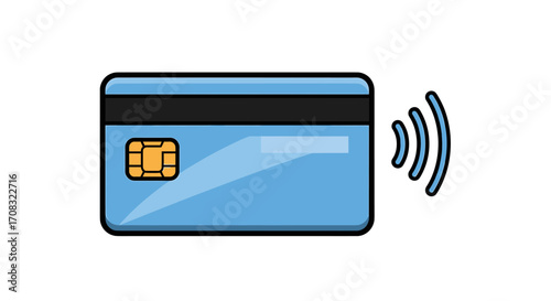 Contactless Payment Technology Illustration Featuring a Blue Credit Card