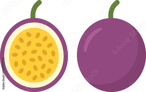 Purple passion fruit tropical fruit fresh juicy ripe whole half cut seed healthy